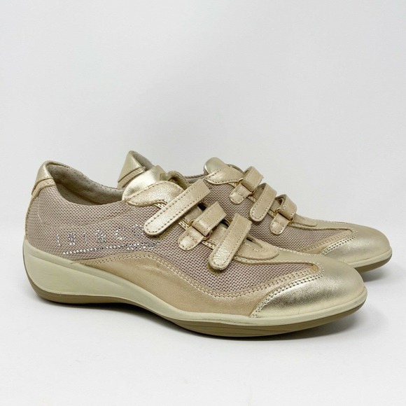 Igi&Co Strappy Sneakers Embellished Gold Sz 38 - Picture 1 of 9